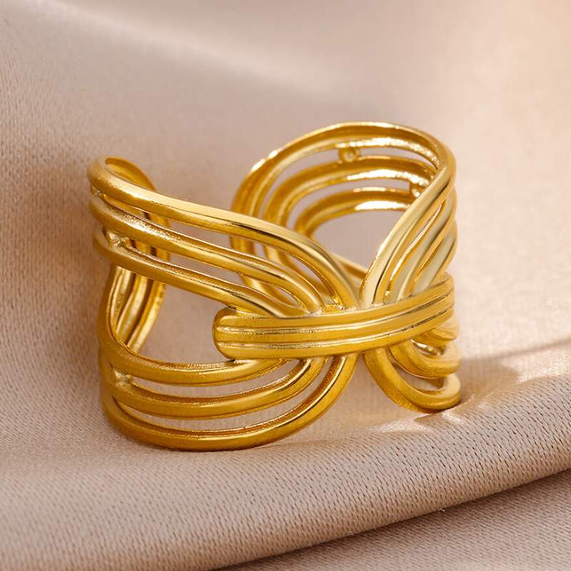 Wholesale Exaggerated Simple Style Solid Color Stainless Steel Plating 18k Gold Plated Open Rings display picture 2