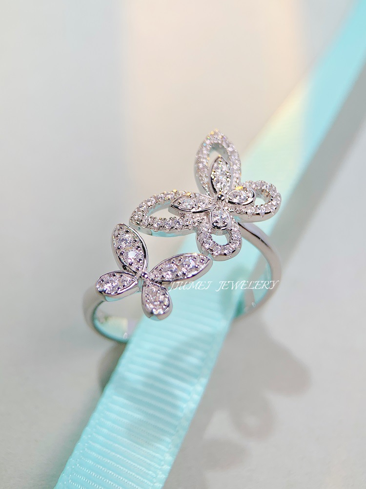 Lässig Einfacher Stil Schmetterling Sterling Silber Diamant Mit Hohem Kohlenstoffgehalt Offener Ring In Masse display picture 2