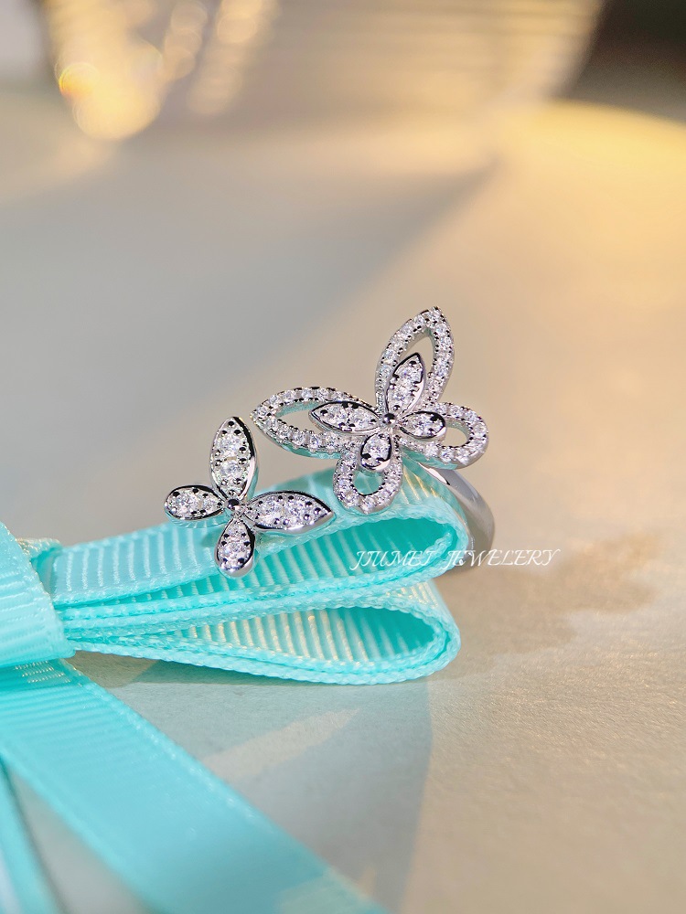 Lässig Einfacher Stil Schmetterling Sterling Silber Diamant Mit Hohem Kohlenstoffgehalt Offener Ring In Masse display picture 4