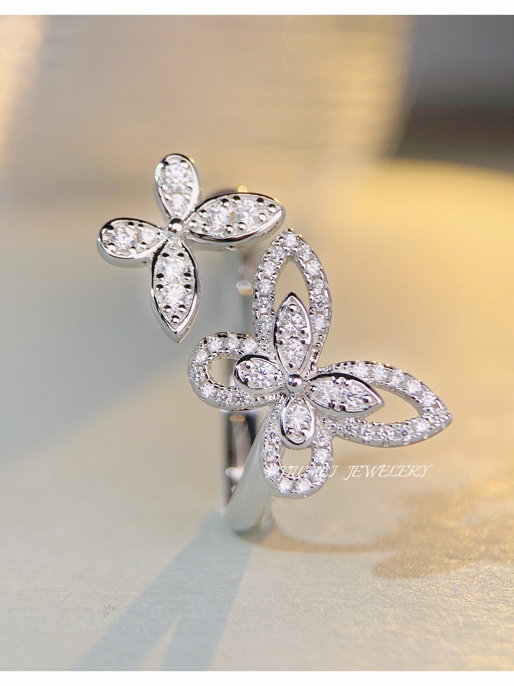 Lässig Einfacher Stil Schmetterling Sterling Silber Diamant Mit Hohem Kohlenstoffgehalt Offener Ring In Masse display picture 5