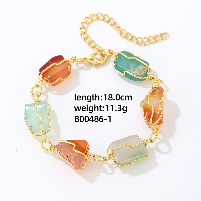 Vintage Style Lady Simple Style Irregular Stainless Steel Natural Stone Plating Gold Plated Bracelets display picture 1