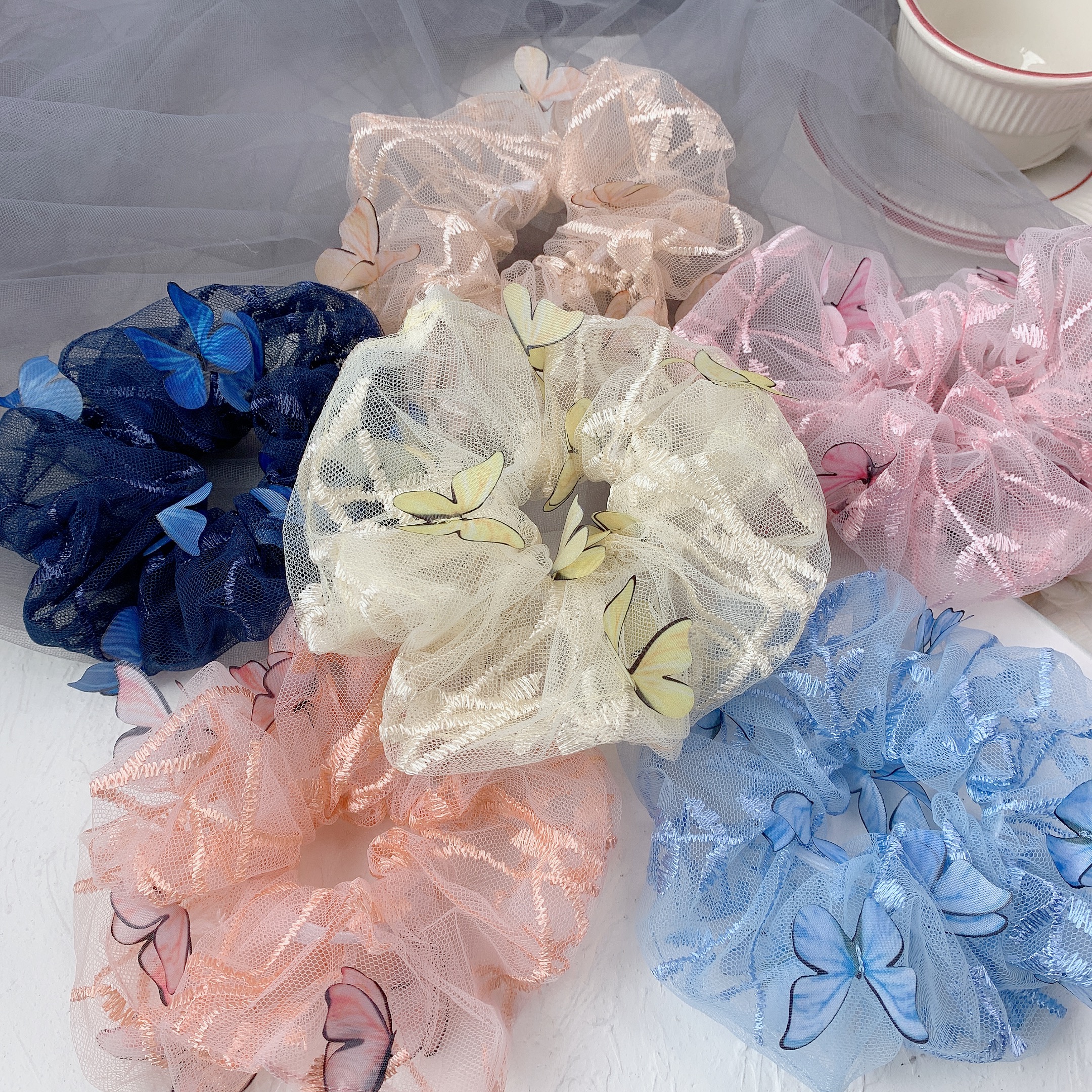 Casual Butterfly Gauze Pleated Hair Tie display picture 3