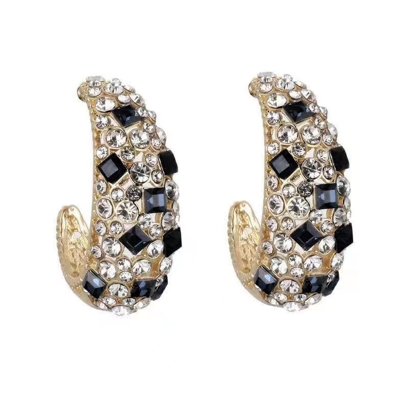 1 Pair Elegant Shiny C Shape Plating Inlay Alloy Artificial Gemstones Gold Plated Ear Studs display picture 3