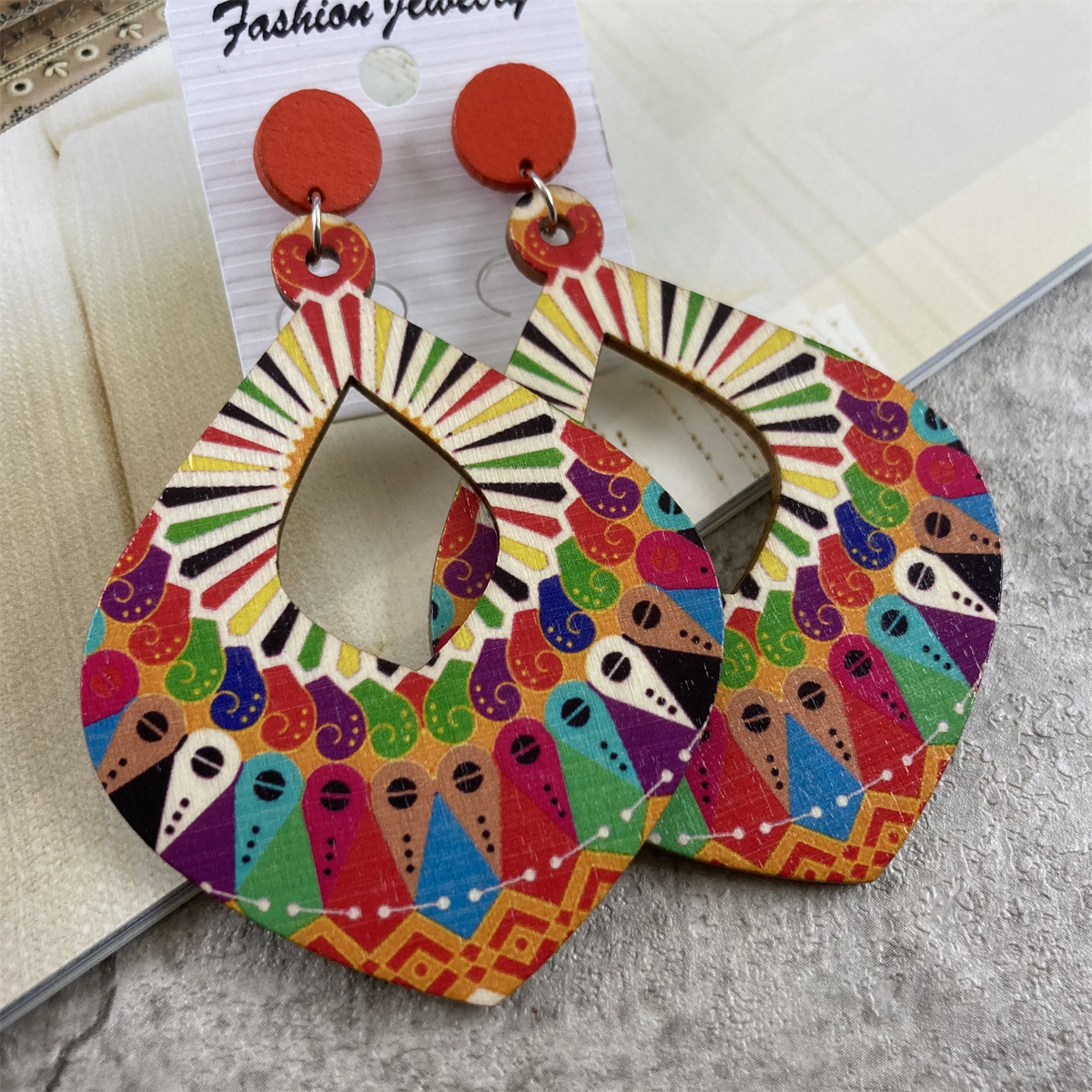 1 Pair Casual Vintage Style Polka Dots Lines Petal Lacquer Painting Stoving Varnish Wood Drop Earrings display picture 8