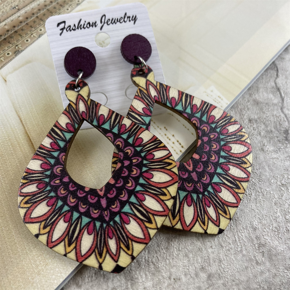 1 Pair Casual Vintage Style Polka Dots Lines Petal Lacquer Painting Stoving Varnish Wood Drop Earrings display picture 9