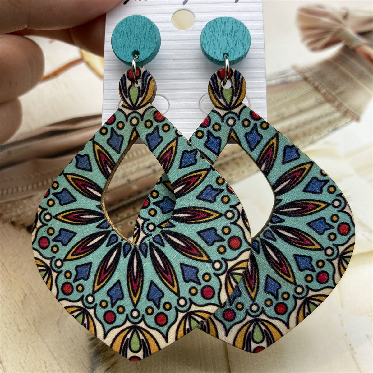 1 Pair Casual Vintage Style Polka Dots Lines Petal Lacquer Painting Stoving Varnish Wood Drop Earrings display picture 13