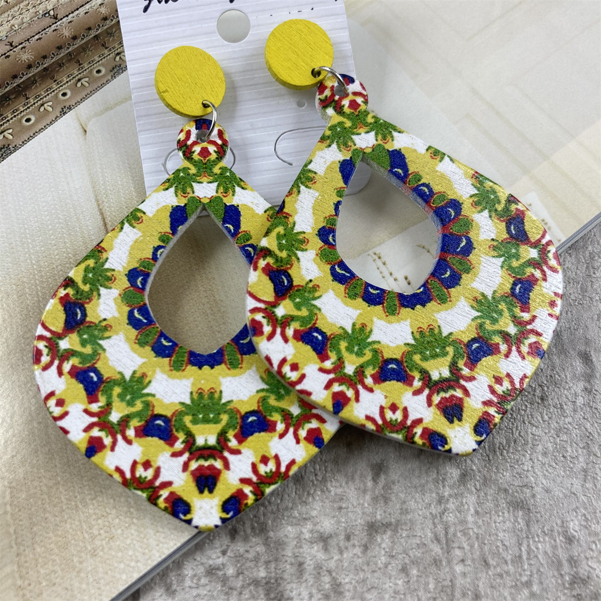 1 Pair Casual Vintage Style Polka Dots Lines Petal Lacquer Painting Stoving Varnish Wood Drop Earrings display picture 21