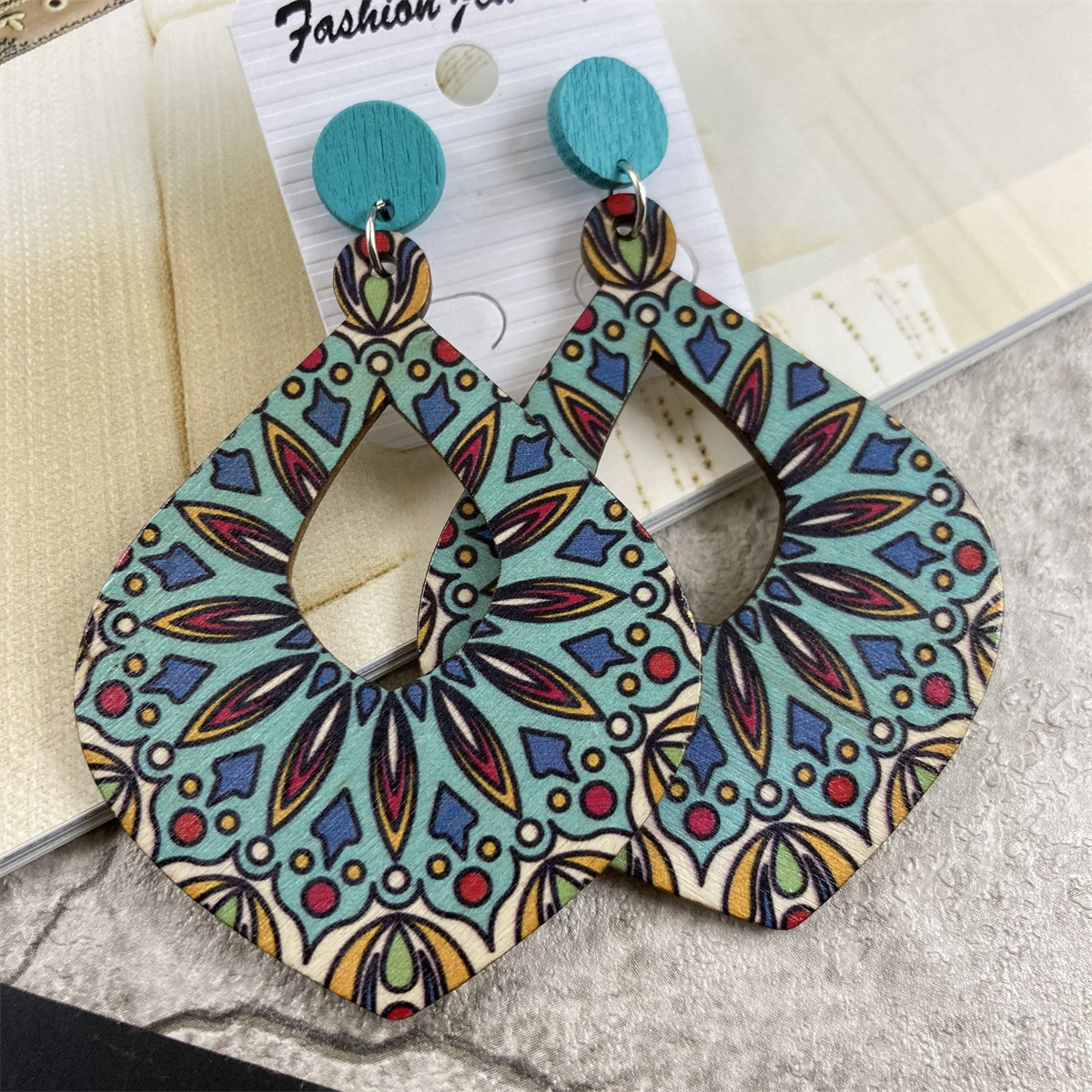 1 Pair Casual Vintage Style Polka Dots Lines Petal Lacquer Painting Stoving Varnish Wood Drop Earrings display picture 24