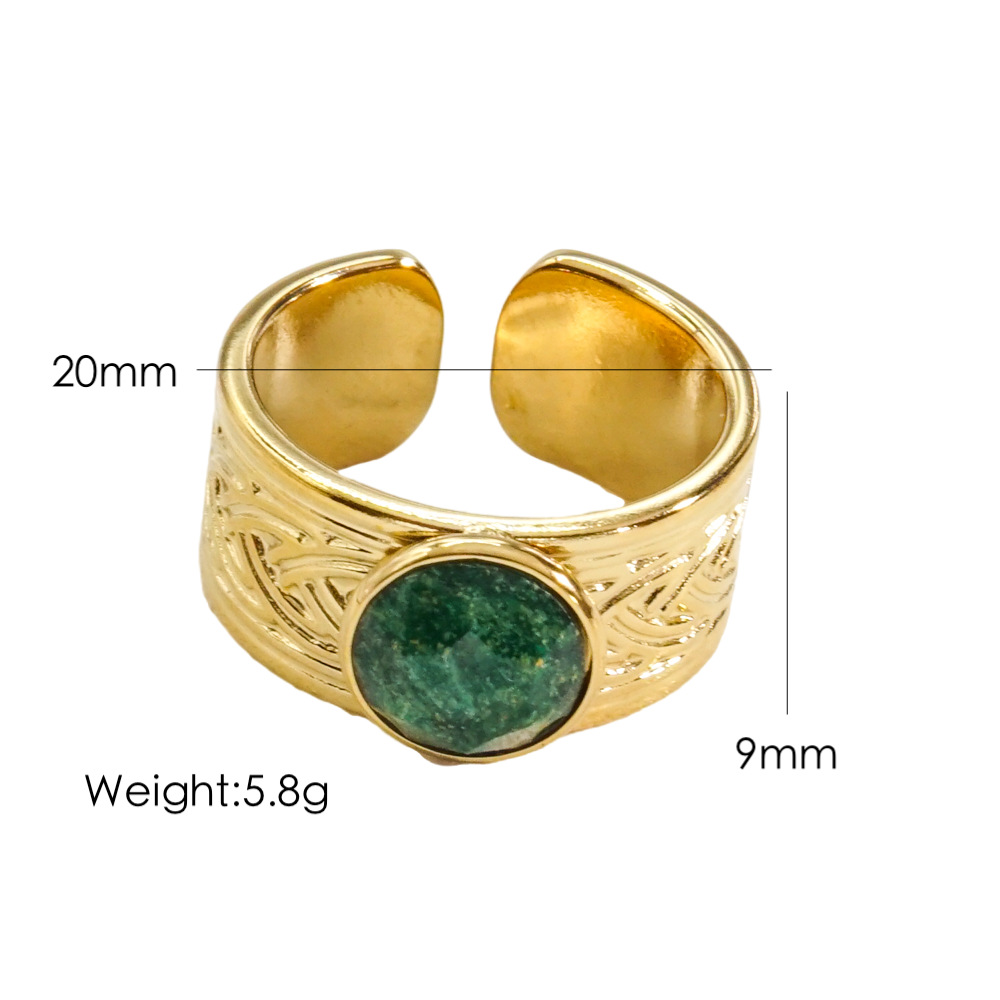 Edelstahl 304 14 Karat Vergoldet IG-Stil Überzug Inlay Runden Naturstein Juwel Offener Ring display picture 6