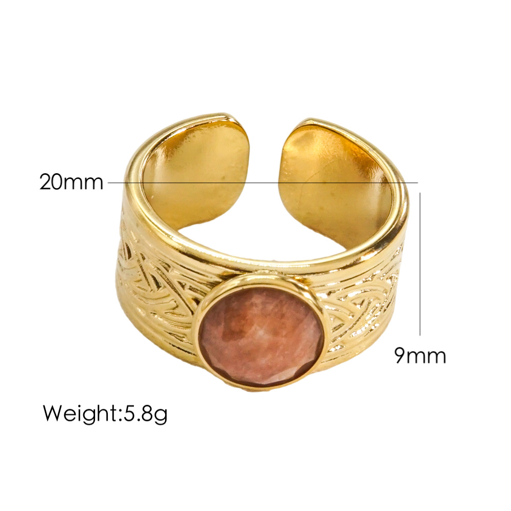 Edelstahl 304 14 Karat Vergoldet IG-Stil Überzug Inlay Runden Naturstein Juwel Offener Ring display picture 9