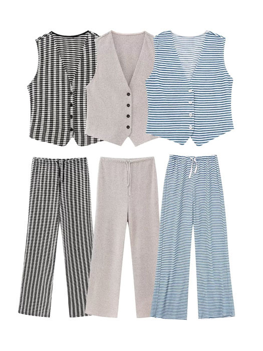 Daily Women's Casual Stripe Polyester Button Pants Sets Pants Sets display picture 1