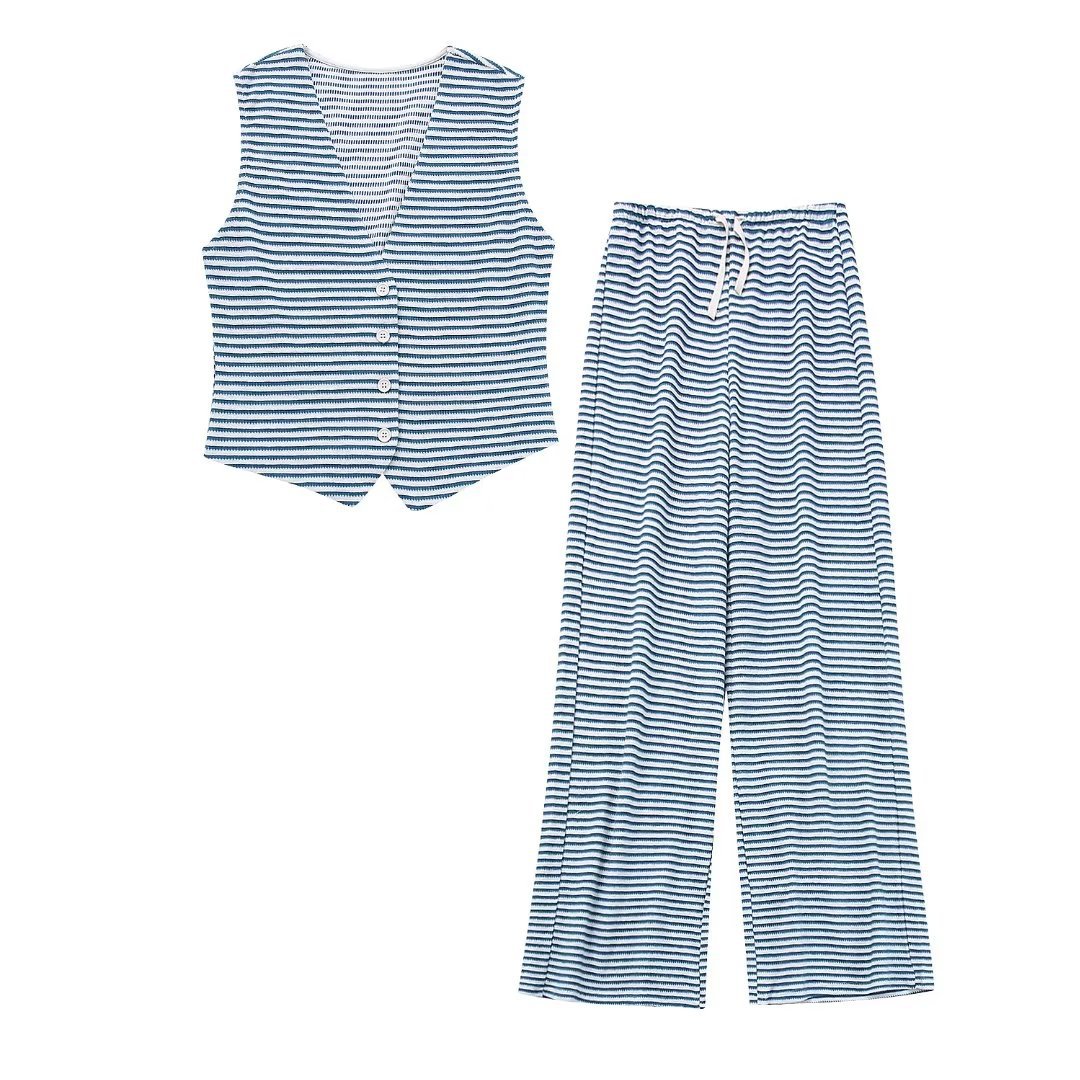 Daily Women's Casual Stripe Polyester Button Pants Sets Pants Sets display picture 4