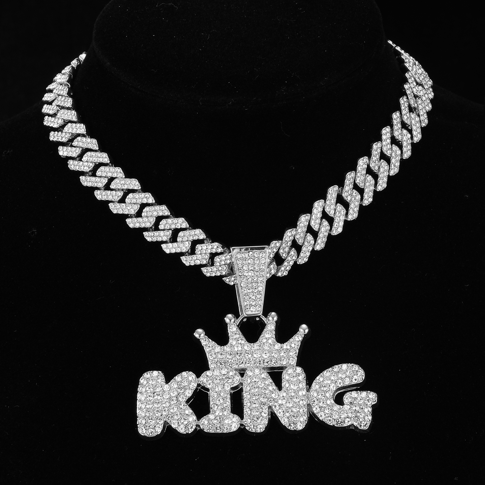 Hip-hop Letter Crown Stainless Steel Alloy Inlay Rhinestones Unisex Pendant Necklace display picture 2