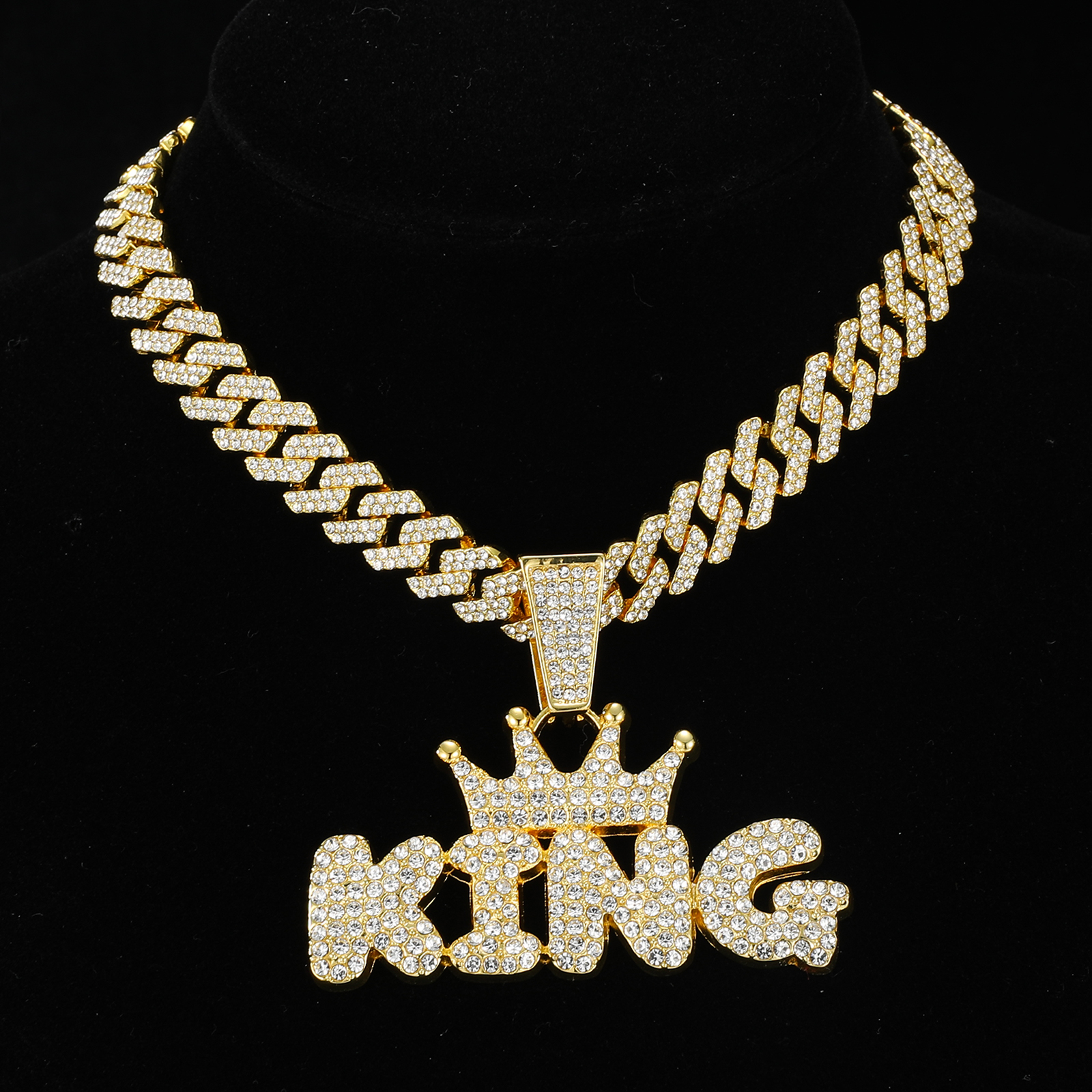 Hip-hop Letter Crown Stainless Steel Alloy Inlay Rhinestones Unisex Pendant Necklace display picture 1