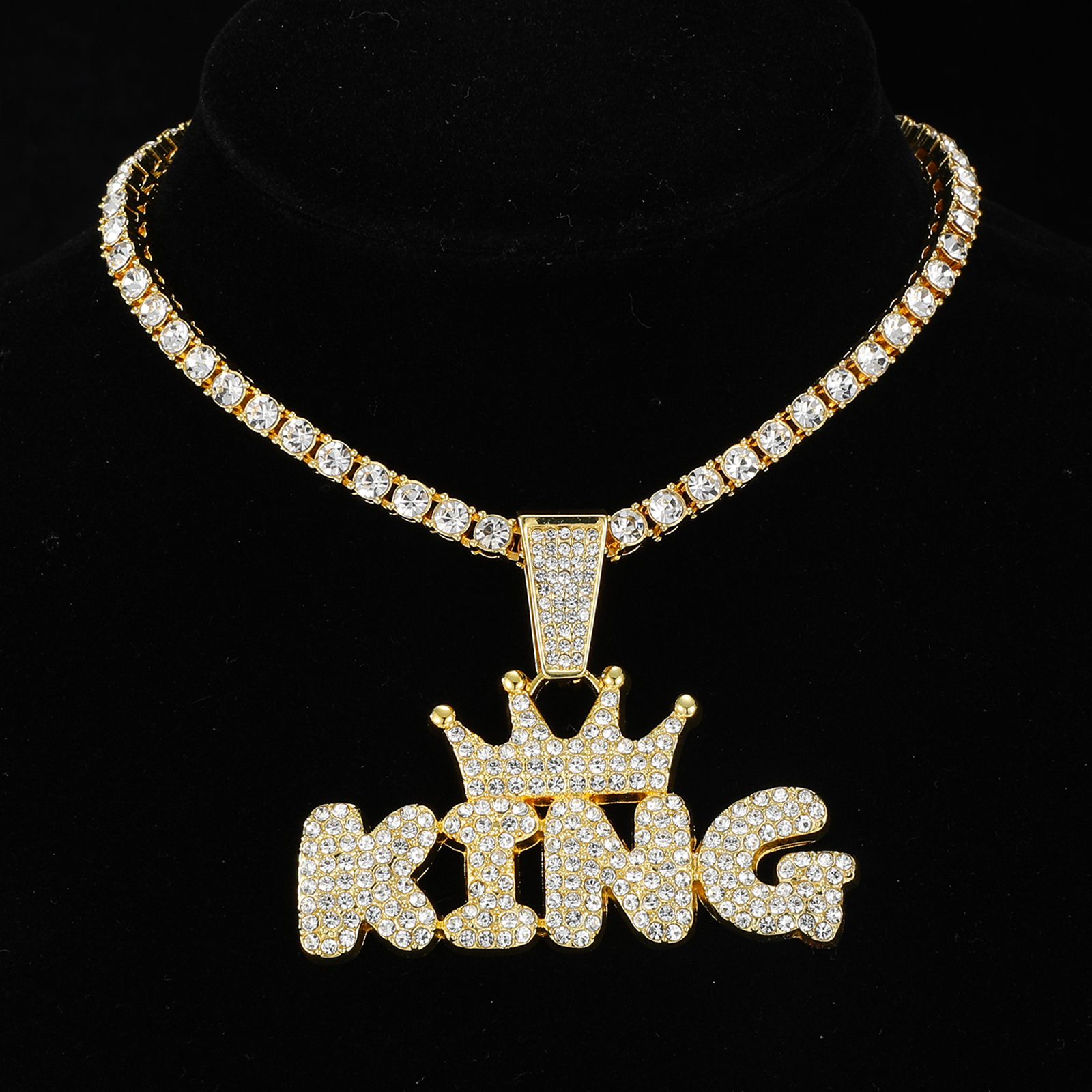 Hip-hop Letter Crown Stainless Steel Alloy Inlay Rhinestones Unisex Pendant Necklace display picture 4