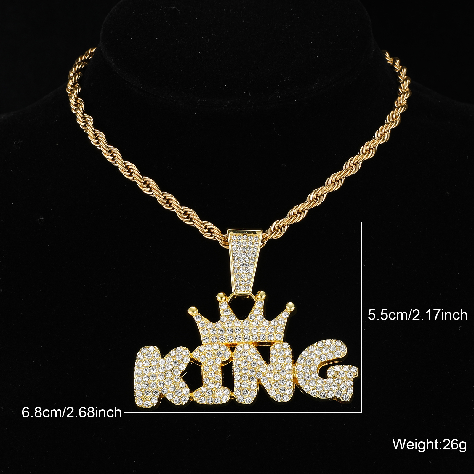 Hip-hop Letter Crown Stainless Steel Alloy Inlay Rhinestones Unisex Pendant Necklace display picture 5