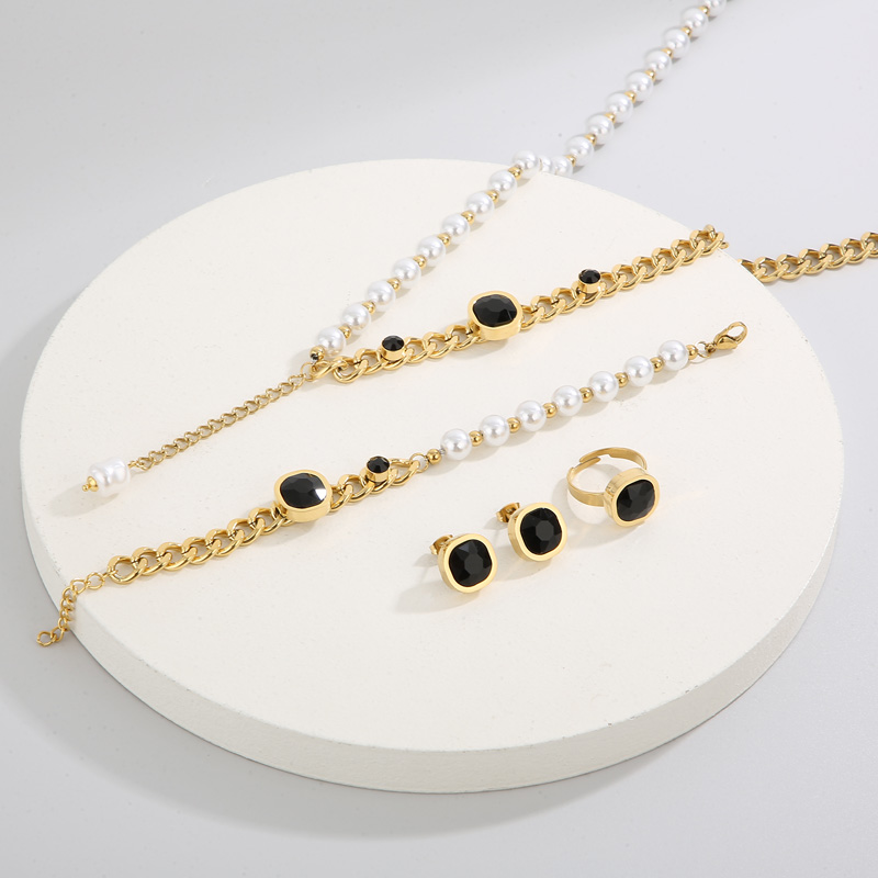 Stainless Steel 18K Gold Plated Simple Style Plating Inlay Square Water Droplets Zircon Jewelry Set display picture 6