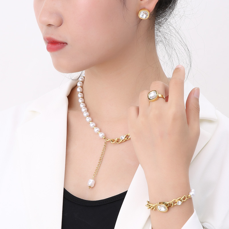 Stainless Steel 18K Gold Plated Simple Style Plating Inlay Square Water Droplets Zircon Jewelry Set display picture 10