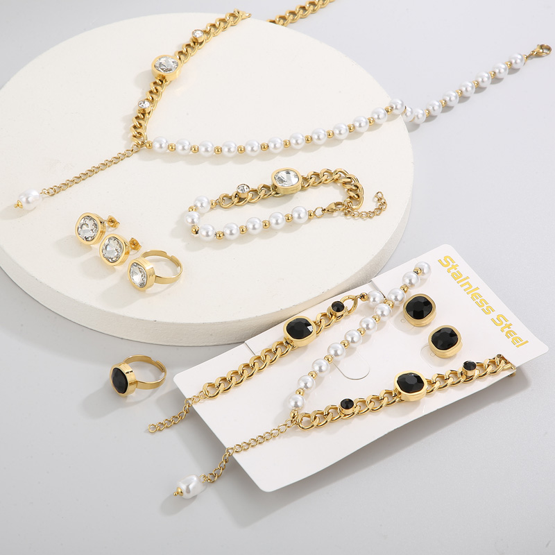 Stainless Steel 18K Gold Plated Simple Style Plating Inlay Square Water Droplets Zircon Jewelry Set display picture 9