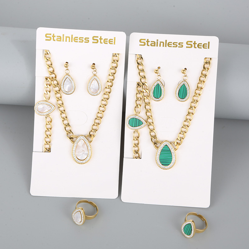 Stainless Steel 18K Gold Plated Simple Style Plating Inlay Square Water Droplets Zircon Jewelry Set display picture 13