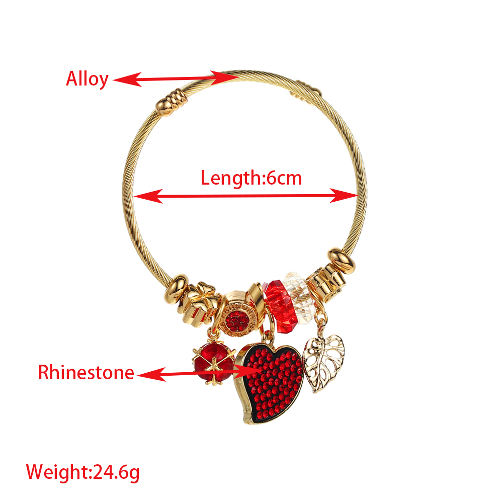 Elegant Luxurious Heart Shape Stainless Steel Alloy Beaded Hollow Out Inlay Rhinestones Wristband Bangle display picture 1