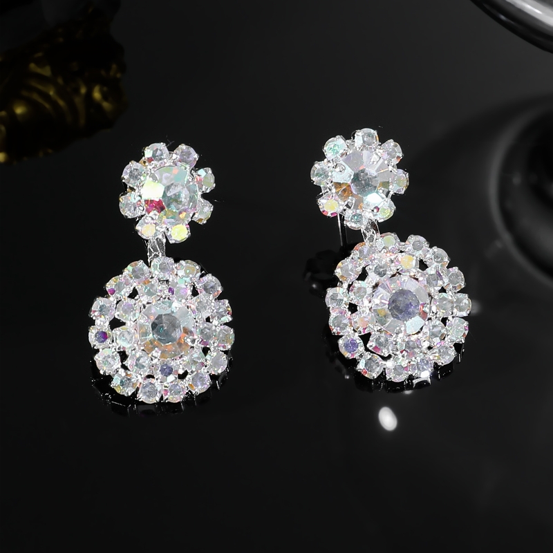 Wholesale Jewelry Shiny Flower Rhinestone Rhinestones Silver Plated Plating Inlay Drop Earrings display picture 5