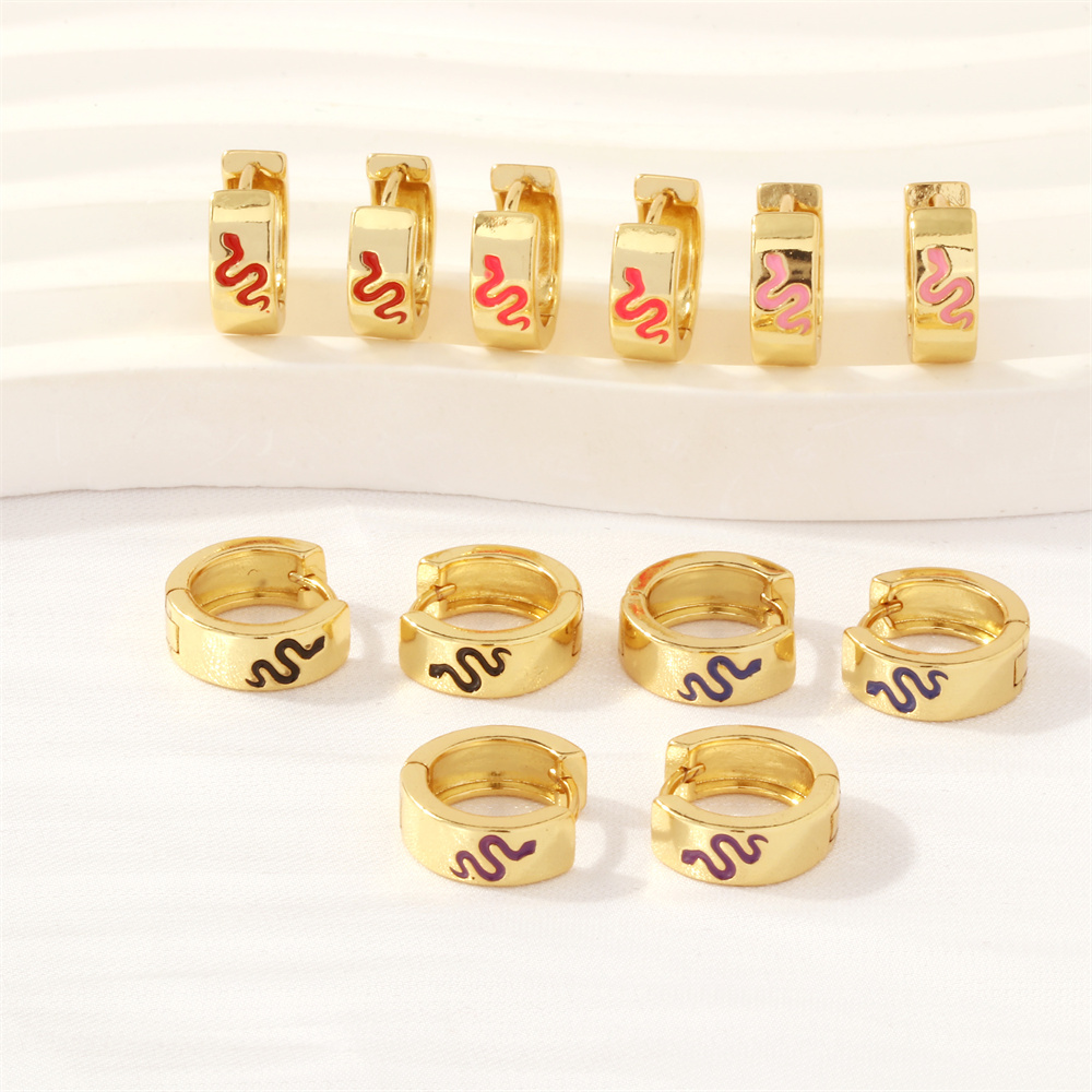 1 Pair Retro Simple Style Cross Snake Wine Glass Enamel Plating Copper 18k Gold Plated Hoop Earrings display picture 5