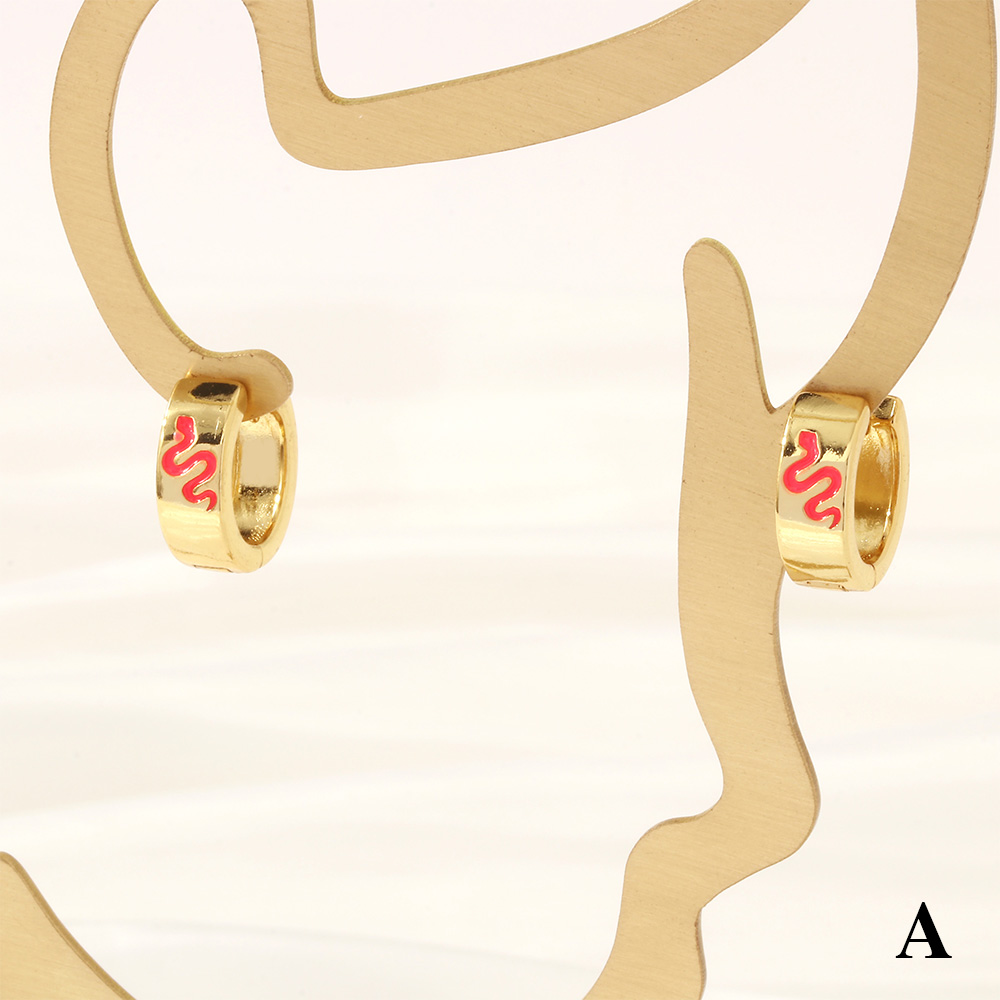 1 Pair Retro Simple Style Cross Snake Wine Glass Enamel Plating Copper 18k Gold Plated Hoop Earrings display picture 6