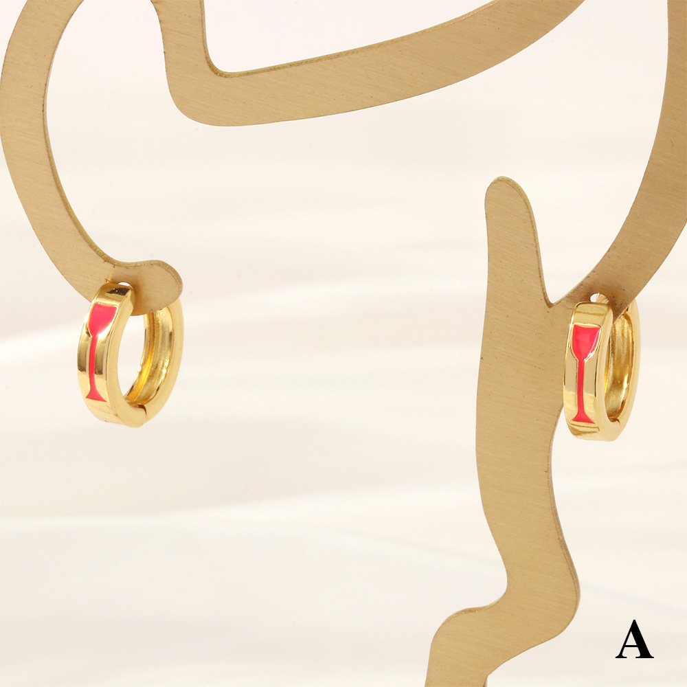 1 Pair Retro Simple Style Cross Snake Wine Glass Enamel Plating Copper 18k Gold Plated Hoop Earrings display picture 22