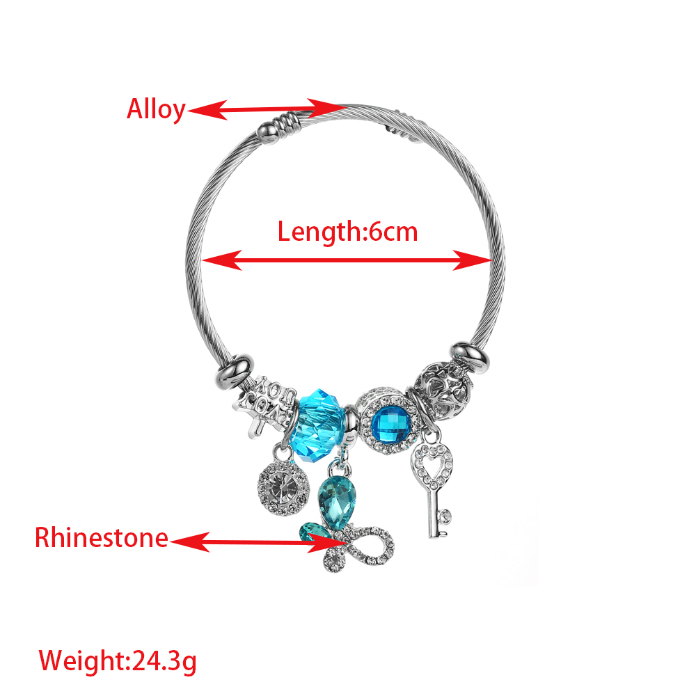 Elegant Cute Round Butterfly Key Stainless Steel Alloy Beaded Inlay Rhinestones Bangle display picture 1
