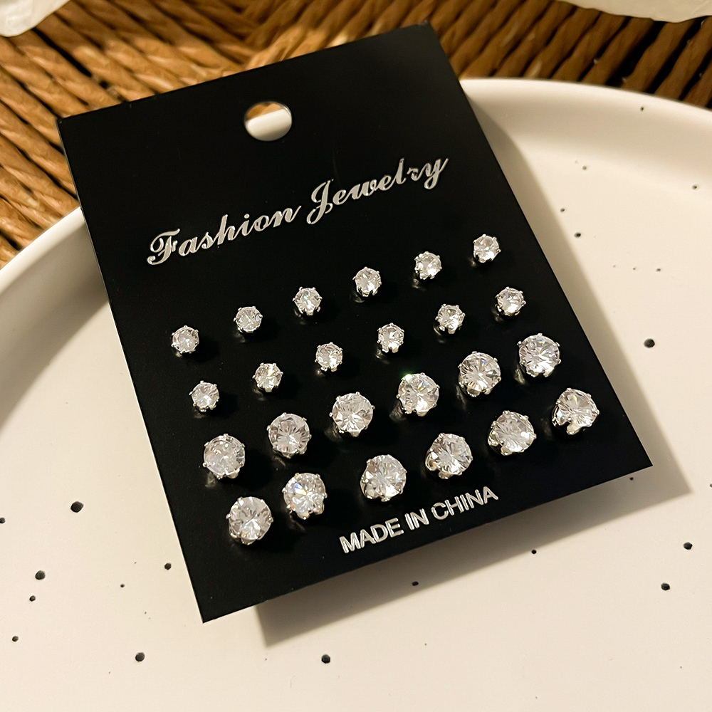 12 Pairs Simple Style Round Plating Inlay Alloy Zircon Gold Plated Rhodium Plated Ear Studs display picture 7