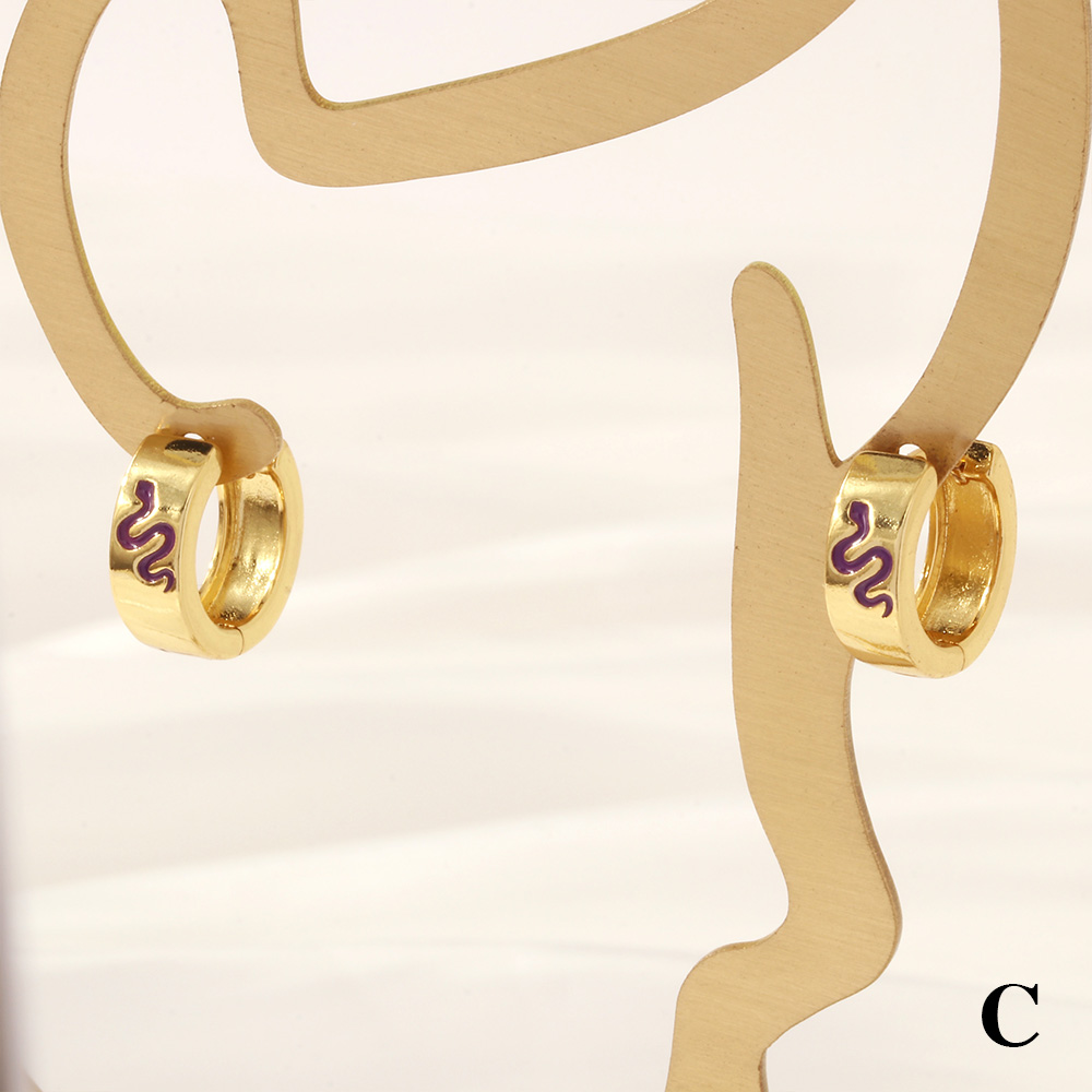 1 Pair Retro Simple Style Cross Snake Wine Glass Enamel Plating Copper 18k Gold Plated Hoop Earrings display picture 10