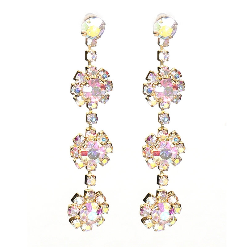 Wholesale Jewelry Sweet Flower Alloy Rhinestones Silver Plated Plating Inlay Drop Earrings display picture 4