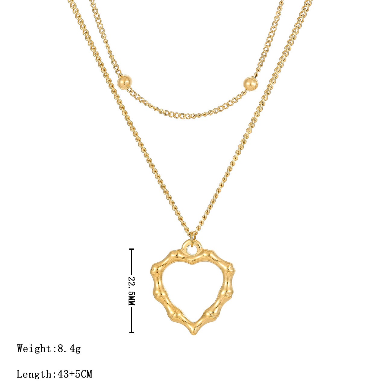 Simple Style Heart Shape Stainless Steel Plating Hollow Out White Gold Plated Gold Plated Double Layer Necklaces display picture 1