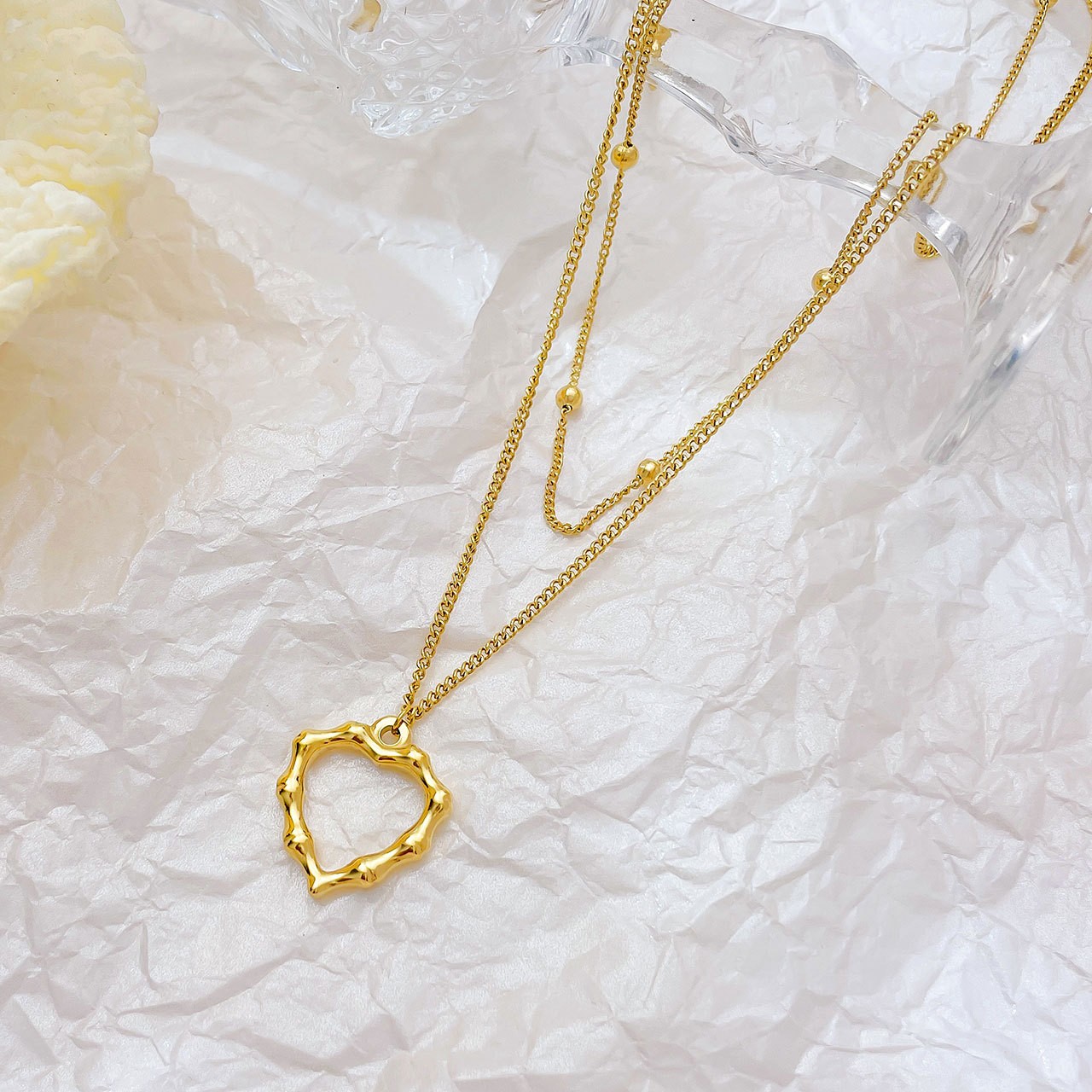 Simple Style Heart Shape Stainless Steel Plating Hollow Out White Gold Plated Gold Plated Double Layer Necklaces display picture 6