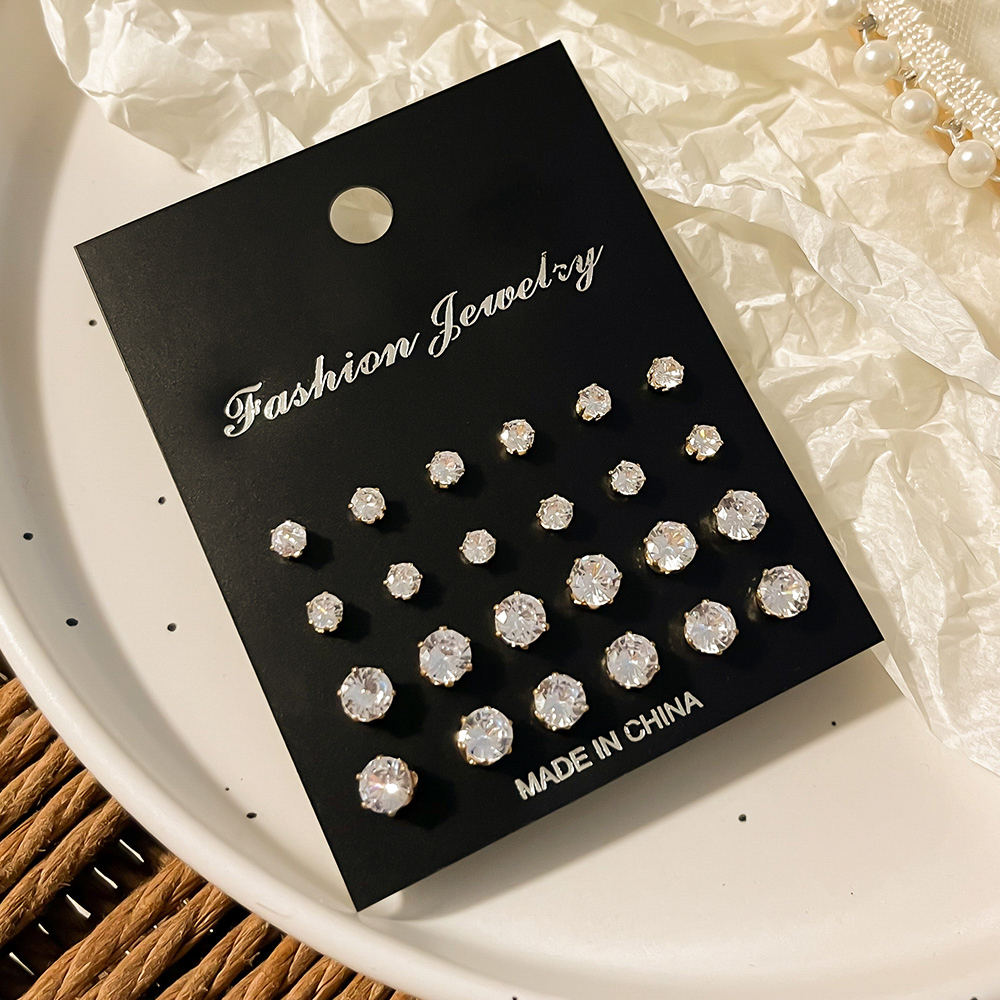 12 Pairs Simple Style Round Plating Inlay Alloy Zircon Gold Plated Rhodium Plated Ear Studs display picture 3