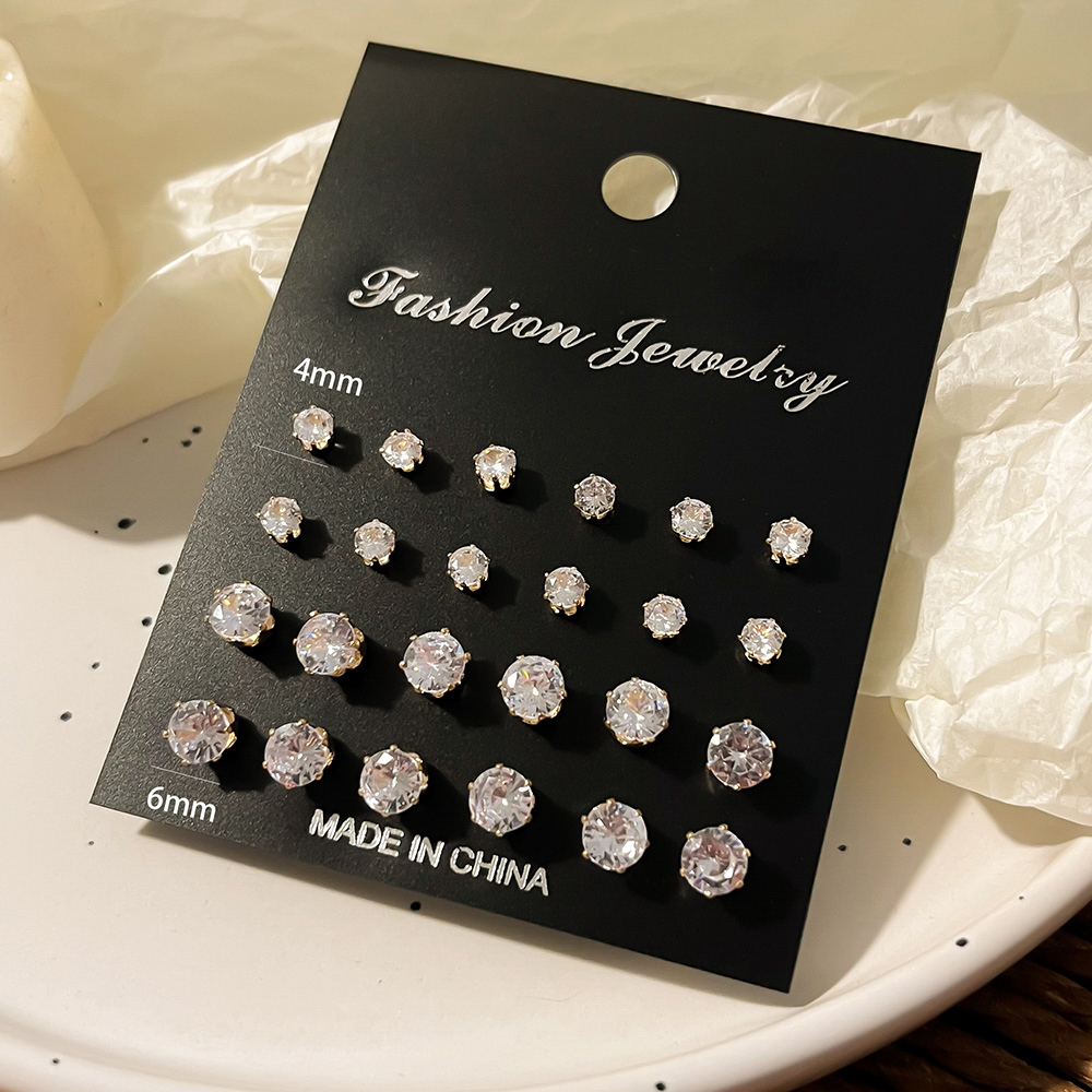 12 Pairs Simple Style Round Plating Inlay Alloy Zircon Gold Plated Rhodium Plated Ear Studs display picture 2
