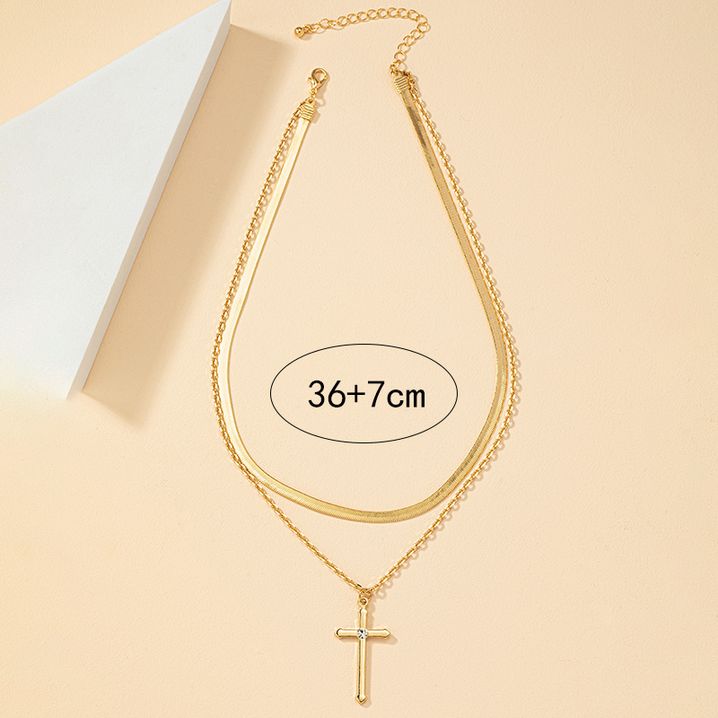 Retro Lady Streetwear Cross 14k Gold Plated Artificial Rhinestones Alloy Wholesale Double Layer Necklaces display picture 5