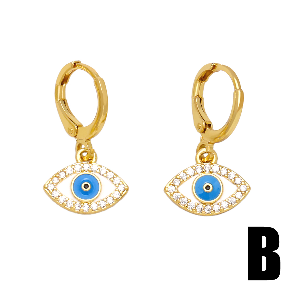 1 Pair Original Design Fashion Devil's Eye Hand Of Fatima Enamel Inlay Copper Zircon 18k Gold Plated Drop Earrings display picture 4