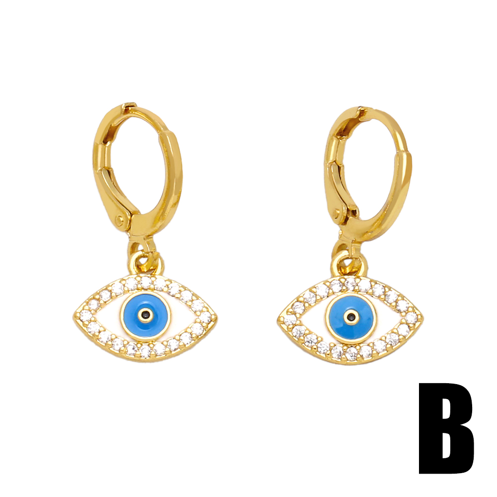 1 Paire Dessin Original Mode L'oeil Du Diable Main De Fatima Émail Incruster Le Cuivre Zircon Plaqué Or 18k Boucles D'oreilles display picture 4