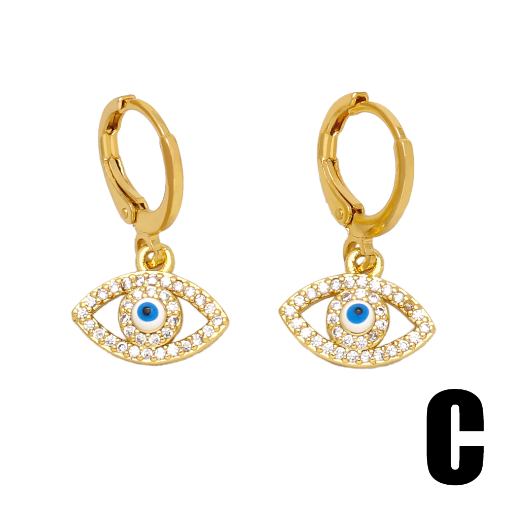 1 Pair Original Design Fashion Devil's Eye Hand Of Fatima Enamel Inlay Copper Zircon 18k Gold Plated Drop Earrings display picture 5