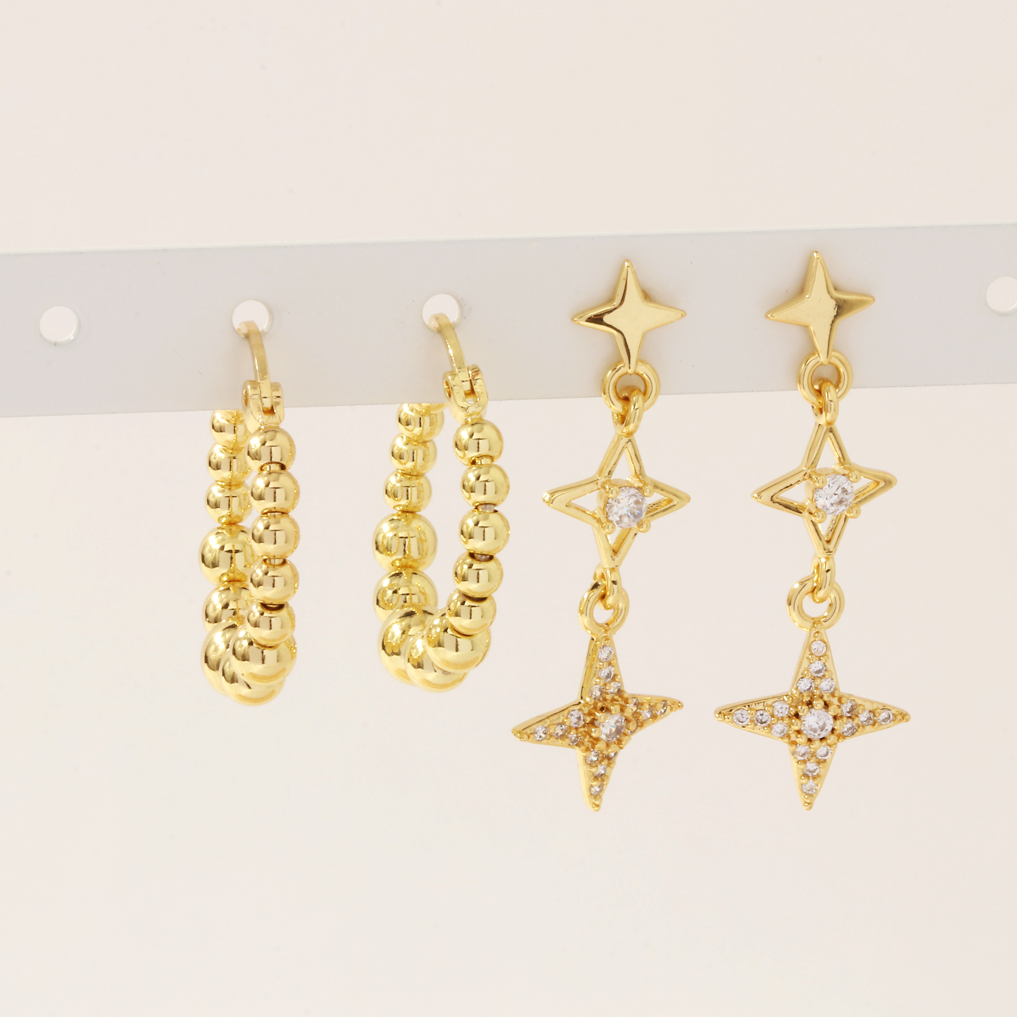 1 Pair Casual Simple Style Star Plating Inlay Copper Zircon 18k Gold Plated Drop Earrings display picture 3