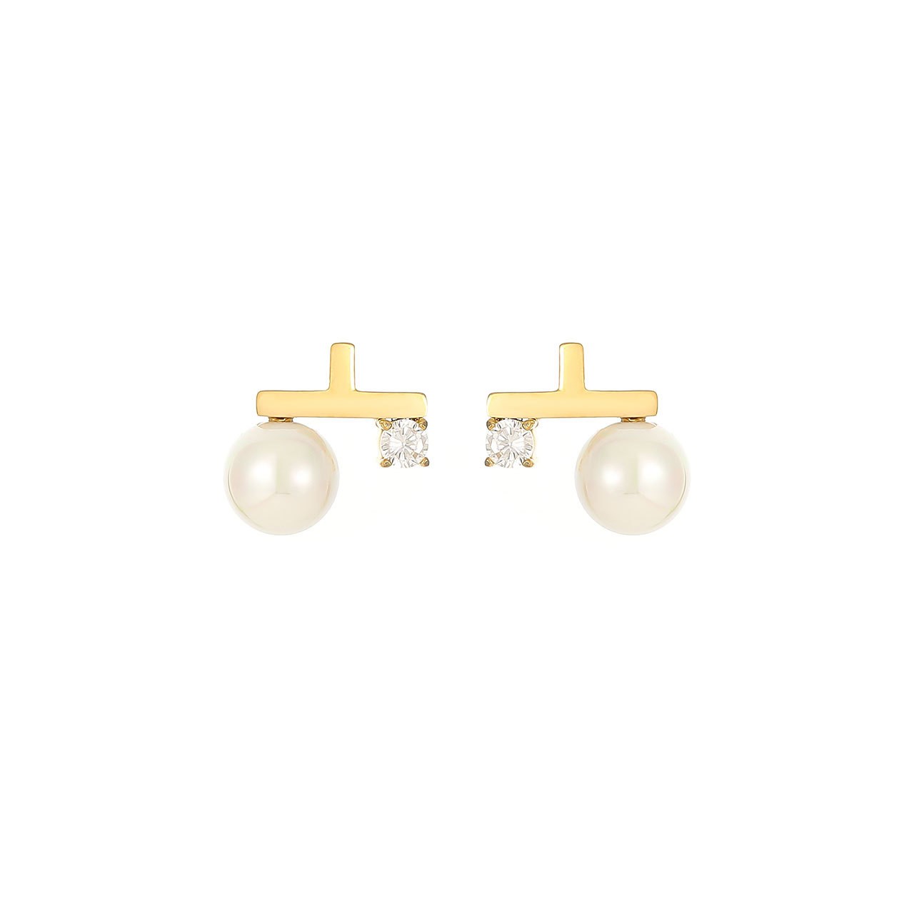 1 Pair Casual Simple Style Geometric Plating Inlay Stainless Steel Pearl Zircon White Gold Plated Gold Plated Ear Studs display picture 5