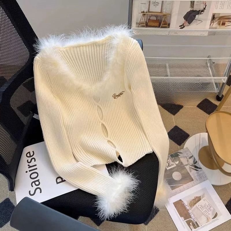 Women's Knitwear Long Sleeve Sweaters & Cardigans Feather Hollow Out Casual Solid Color display picture 7