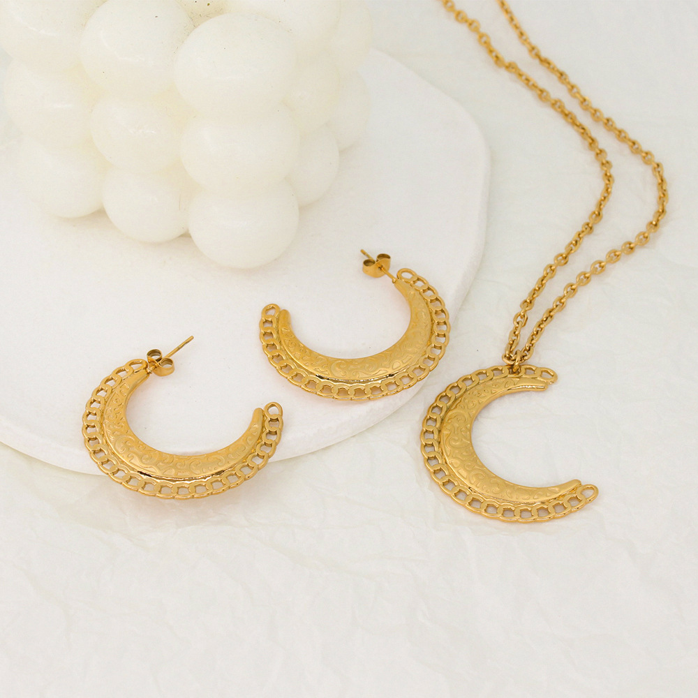 304 Stainless Steel 18K Gold Plated Vintage Style Plating Moon Jewelry Set display picture 4