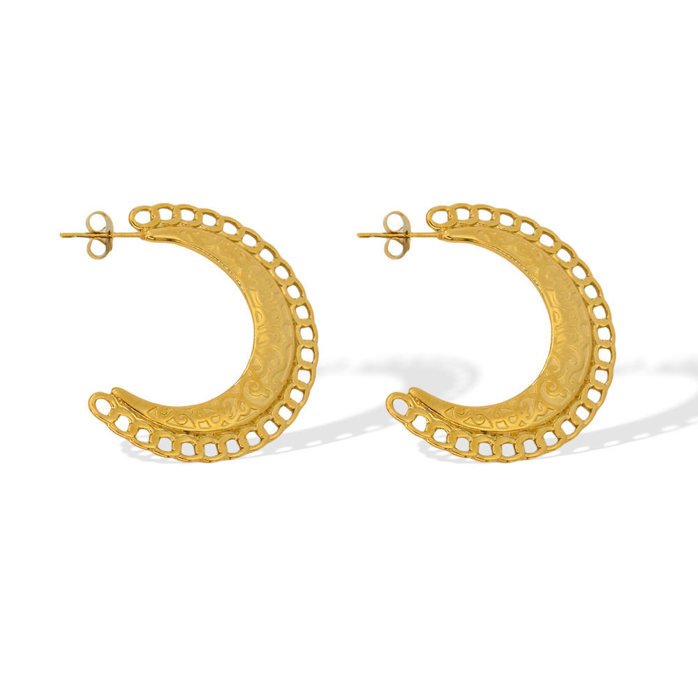 304 Stainless Steel 18K Gold Plated Vintage Style Plating Moon Jewelry Set display picture 12