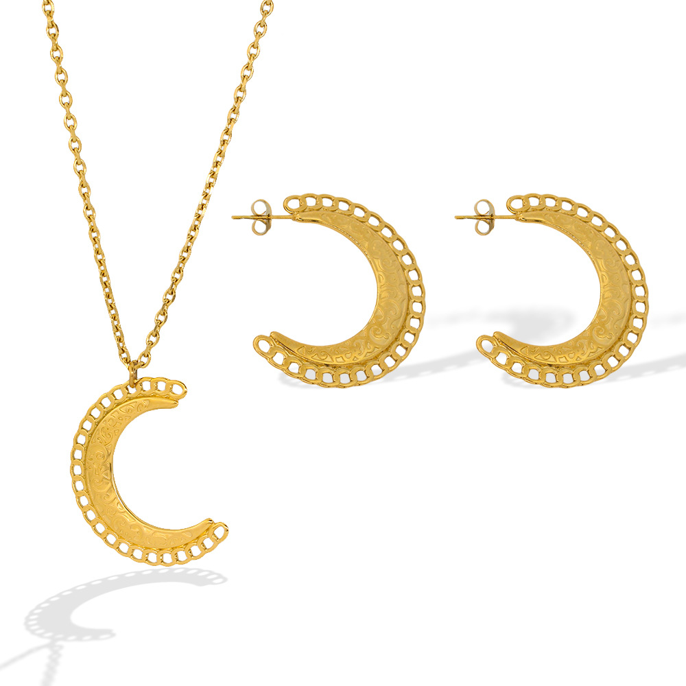 304 Stainless Steel 18K Gold Plated Vintage Style Plating Moon Jewelry Set display picture 13