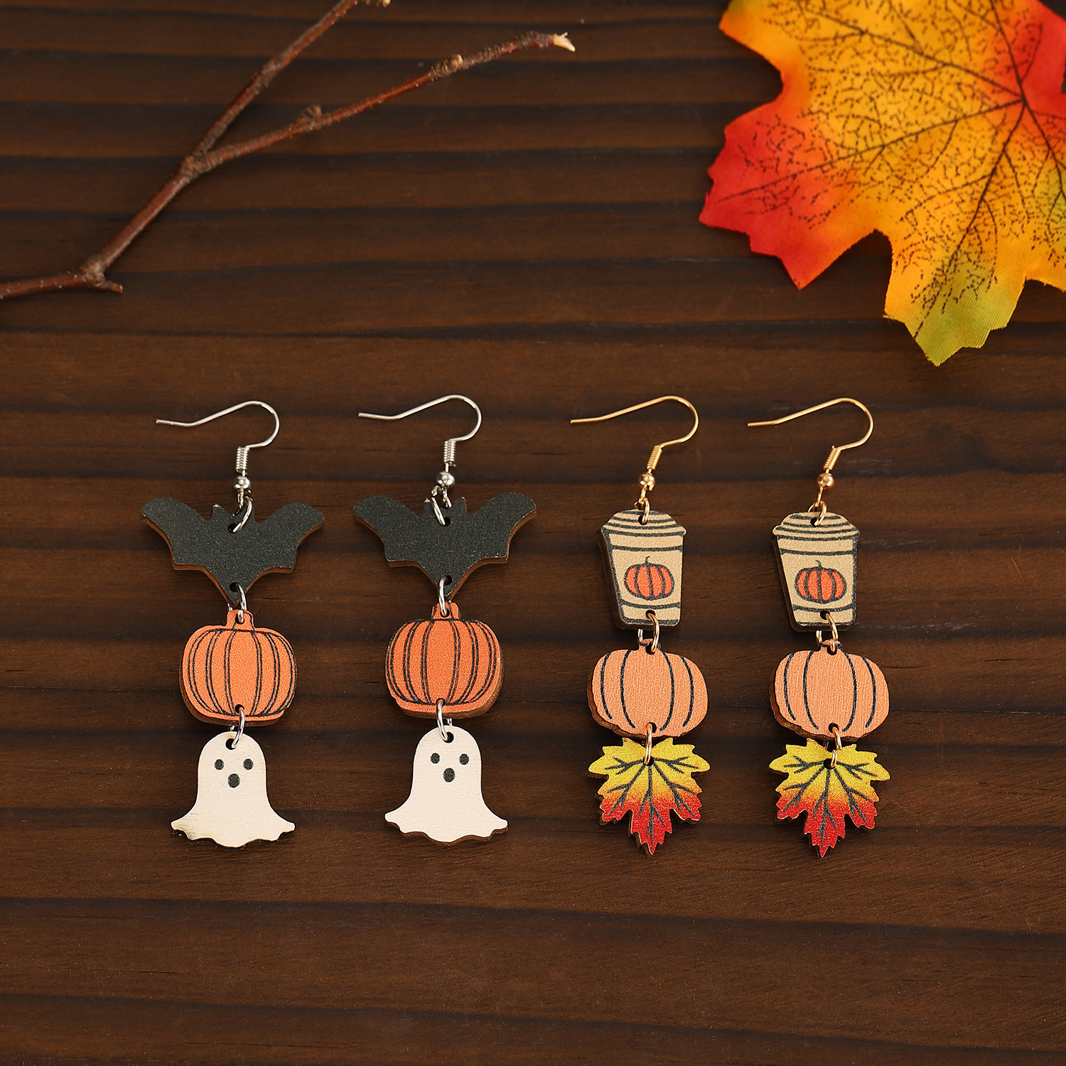 Wholesale Jewelry Funny Streetwear Pumpkin Wood Drop Earrings display picture 4