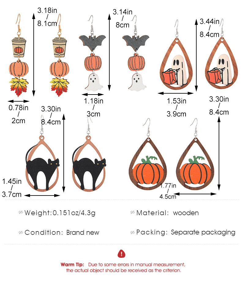 Wholesale Jewelry Funny Streetwear Pumpkin Wood Drop Earrings display picture 1