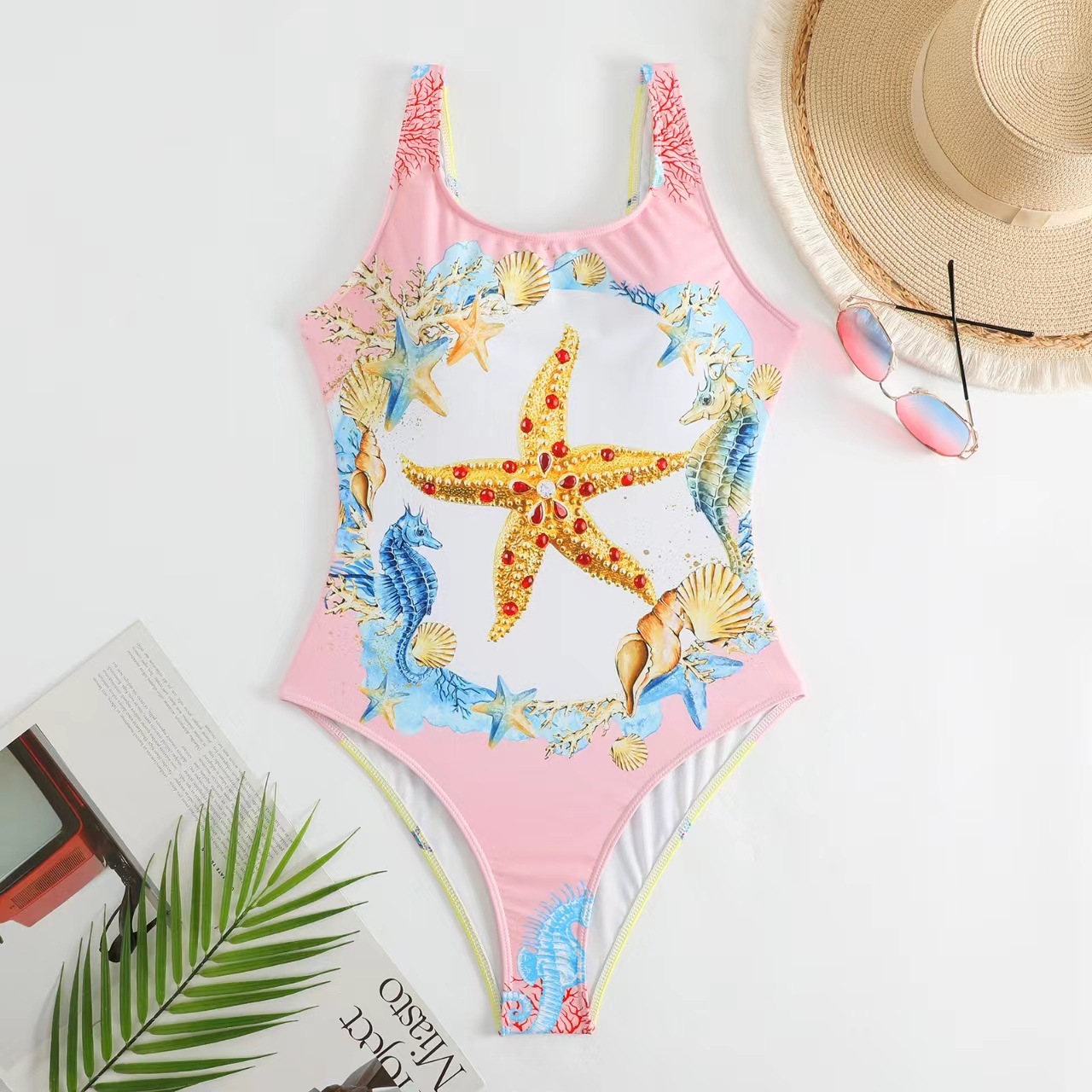 Femmes Sexy Starfish Hippocampe Fish Printing One Piece Maillots De Bain display picture 6